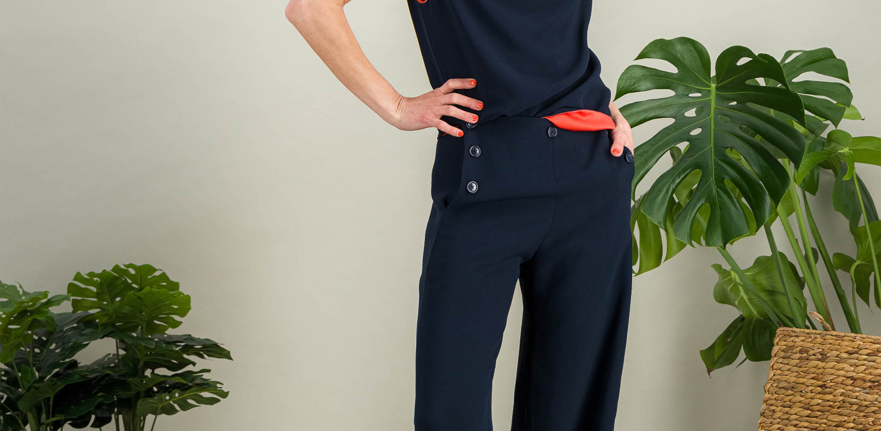 high waisted sailor pants in navy viscose ideal for h shape