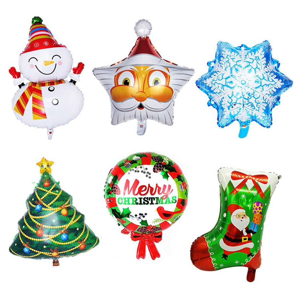  [AUSTRALIA] - 6pcs Christmas Foil Balloons Santa Snowman Snowflakes Christmas Tree Wreath Stocking Pattern Happy Holidays Giant Balloon Decoration Party Supplies
