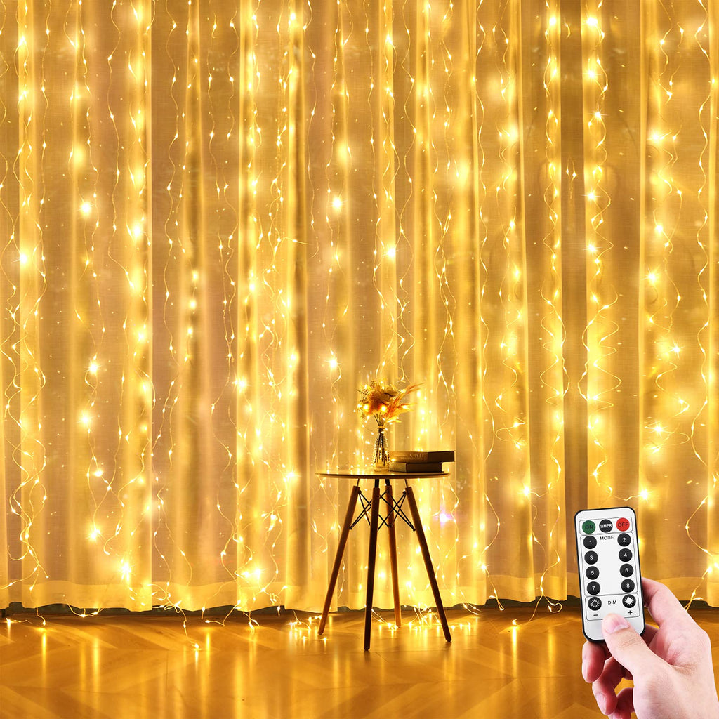  [AUSTRALIA] - 300 Led Curtain Lights for Bedroom, 8 Lighting Modes USB Powered String Lights with Remote Control, Waterproof Windows Fairy Lights for Christmas Party Wedding Home Garden Wall Decorations(Warm White) 9.8ft X 9.8 ft Warm White