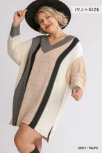 Load image into Gallery viewer, Oversized Multicolor Bouclé V-neck Pullover Sweater Dress With Side Slit Sunny EvE Fashion
