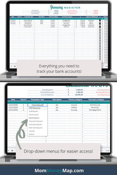 google sheets checkbook register template