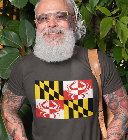 Maryland Flag Shirt with a Blue Crab in the Pattern