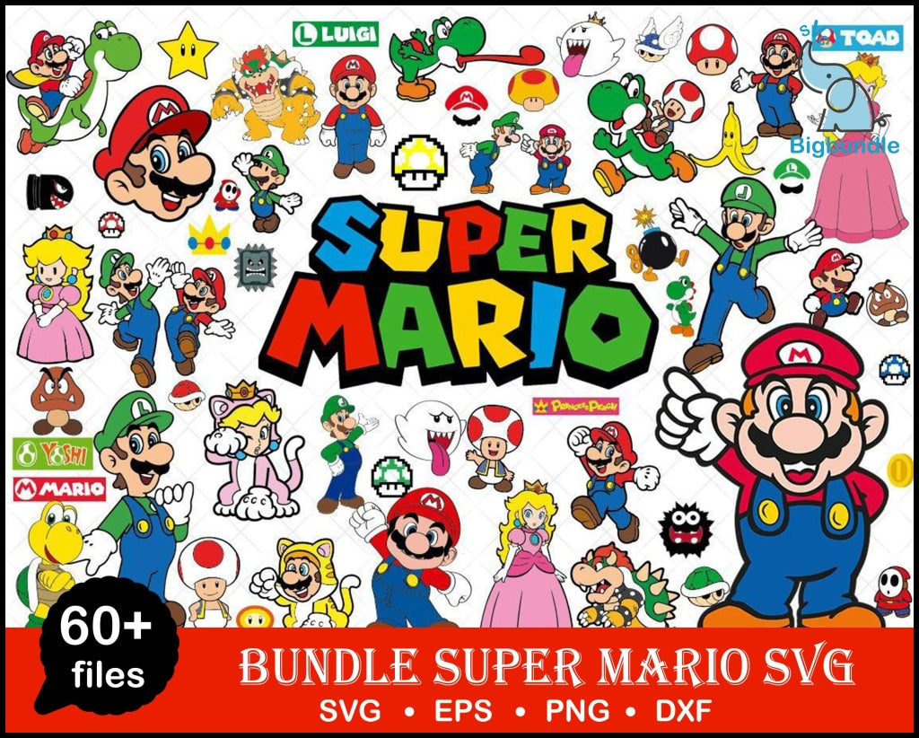 Mario SVG Bundle: Mario Characters svg, Super Mario svg, Mario Kart svg  Files, Mario Bros svg, Super Mario Halloween SVG, Mario Bros PNG