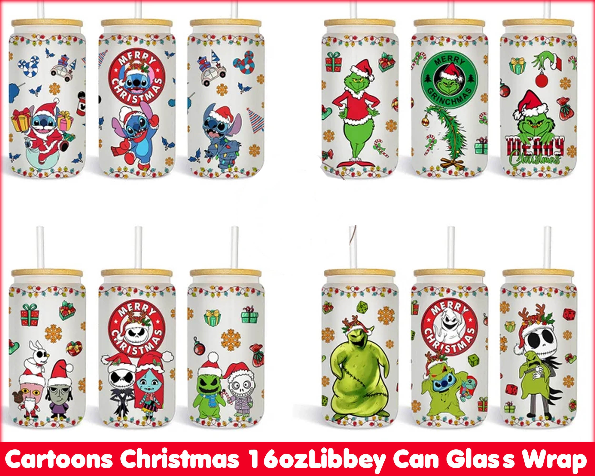 Grinch Christmas Collage Tumbler Wrap -20 oz Sublimation Tumbler