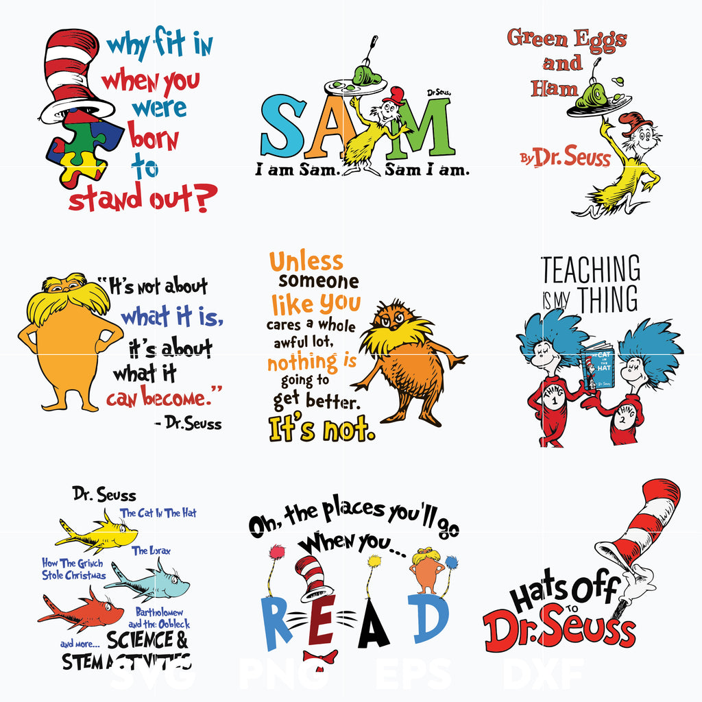 Dr seuss bundle svg, dr seuss svg, dr seuss quotes svg, png, dxf, eps