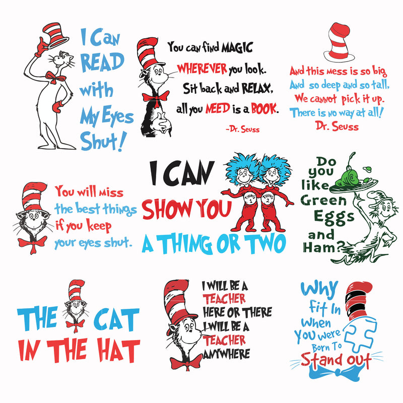 Dr Seuss Bundle Svg, Dr Seuss Svg, Dr Seuss Quotes Svg, Png, Dxf, Eps