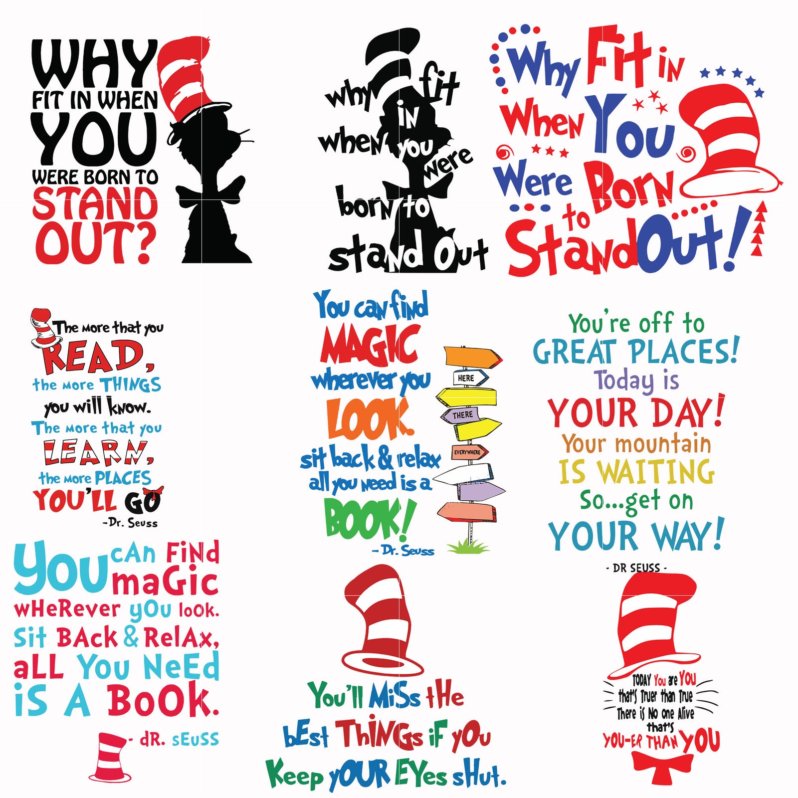 Dr seuss bundle svg, dr seuss svg, dr seuss quotes svg, png, dxf, eps