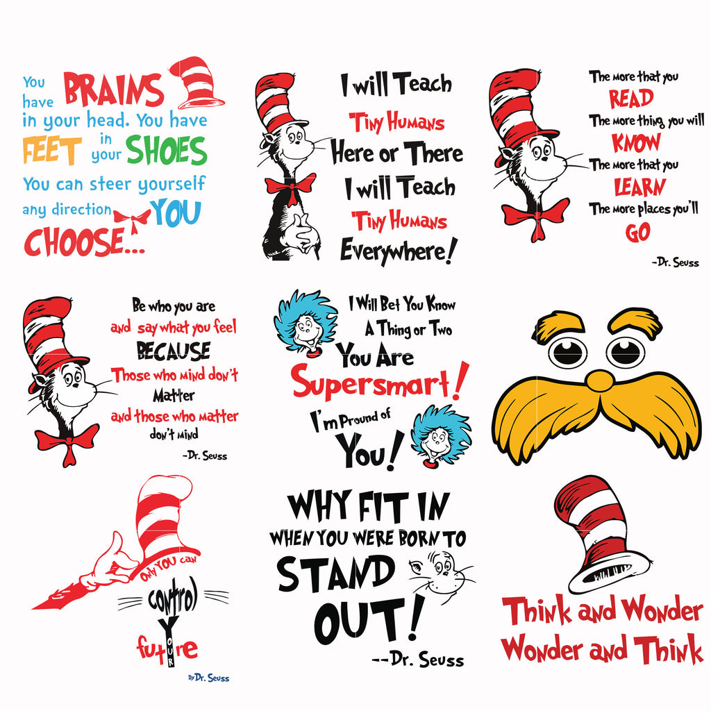 Dr seuss bundle svg, dr seuss svg, dr seuss quotes svg, png, dxf, eps