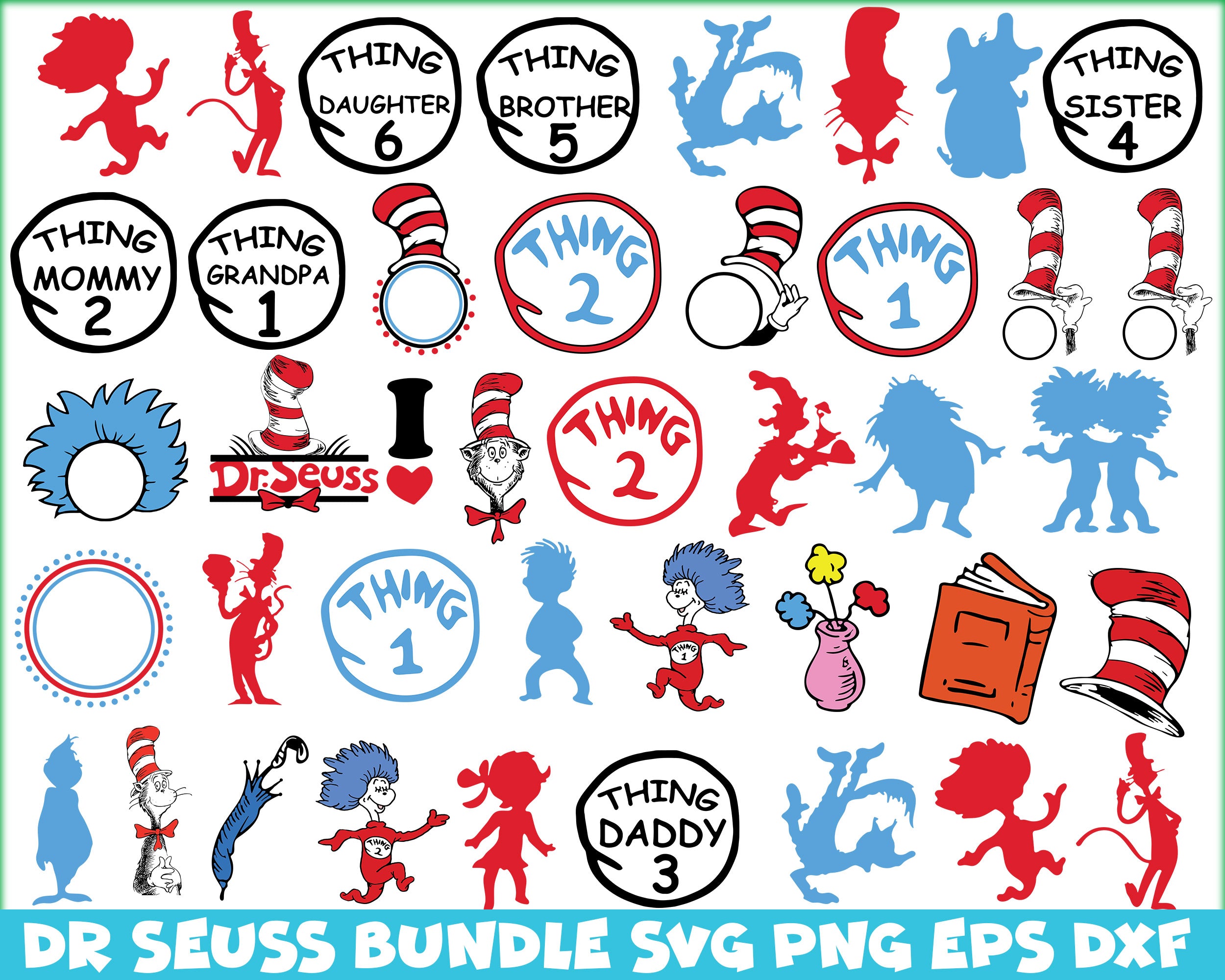 Bundle 3 - Dr Seuss Svg, Cat In The Hat SVG, Dr Seuss Hat SVG, Green E