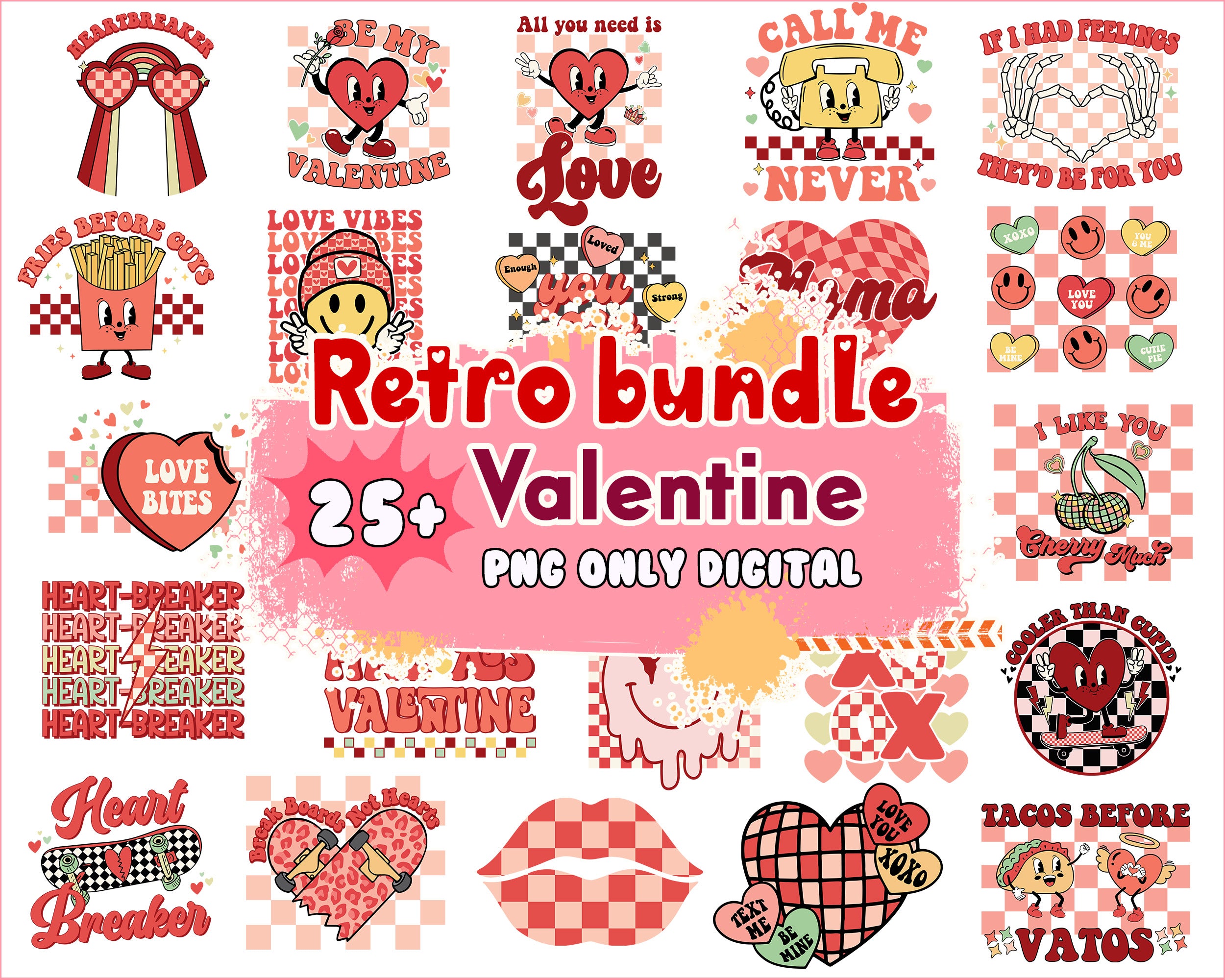 Retro Valentine Sticker Bundle, Retro Valentines Stickers Bu