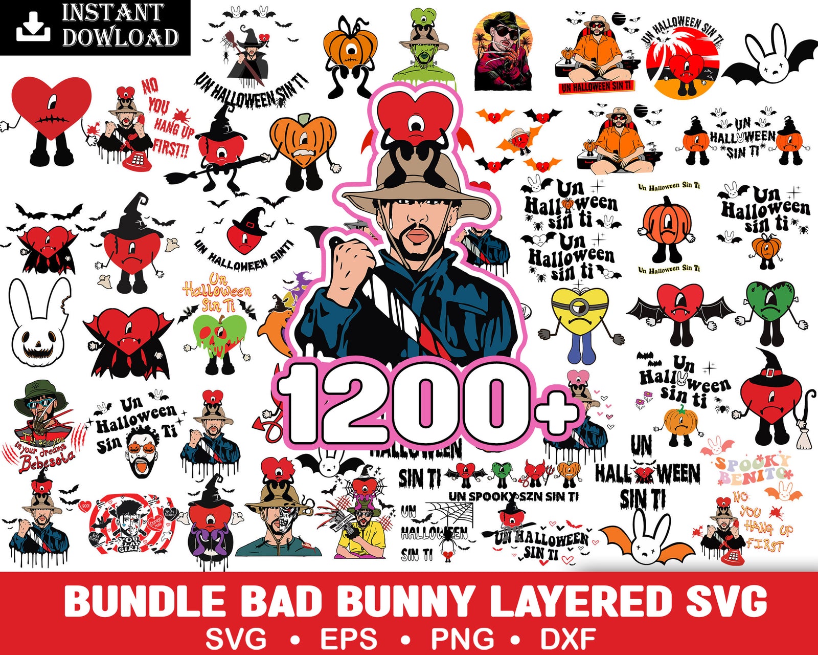1200+ Bad Bunny Halloween, Bad Bunny Horror SVG, Bad Bunny Png, Hallow