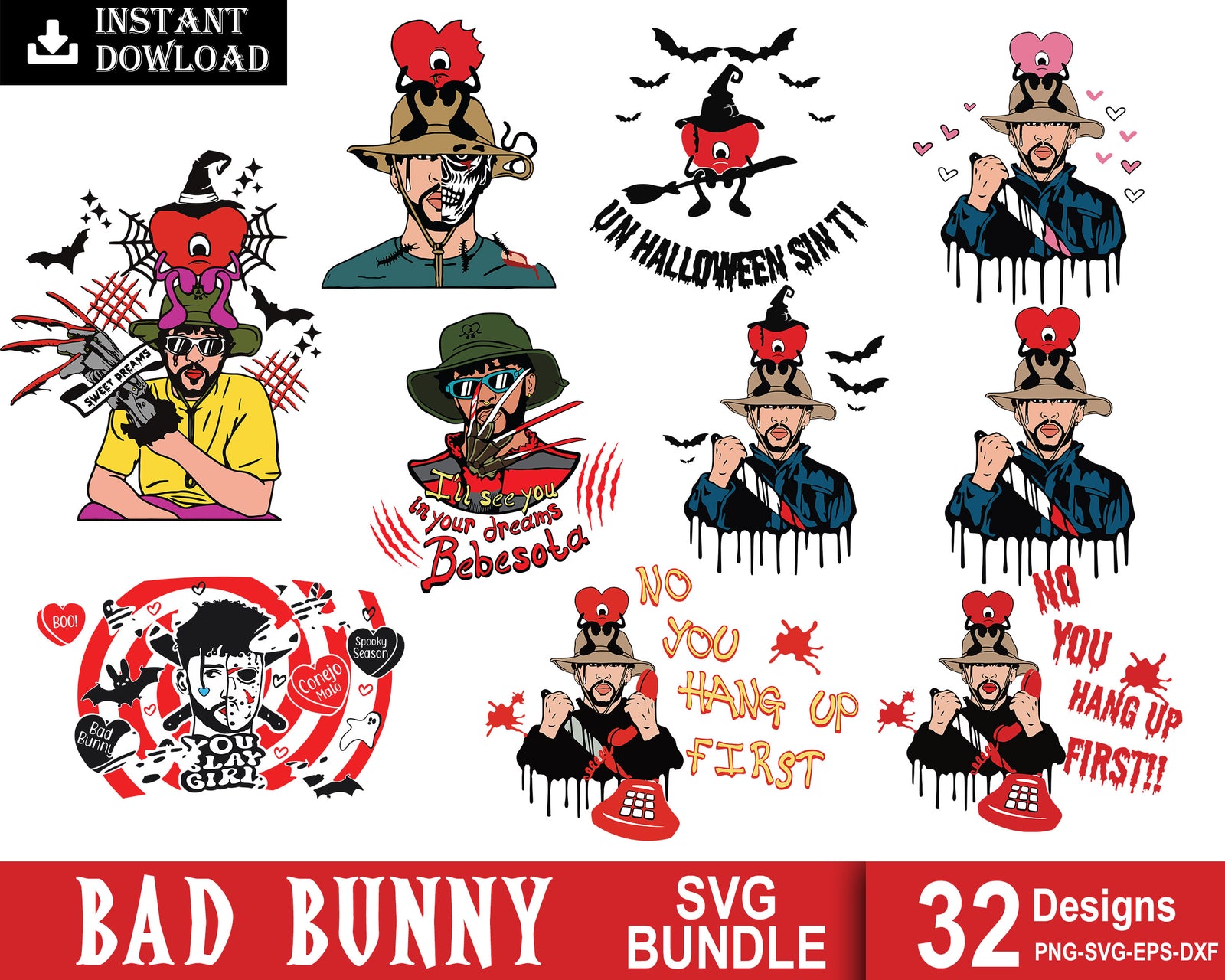 30+ Bad Bunny Halloween, Bad Bunny Horror SVG, Bad Bunny svg, Freddy K