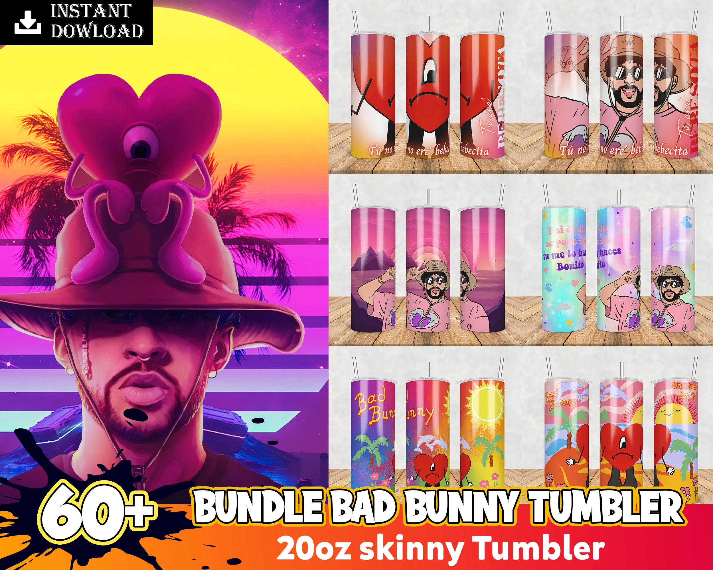 Bad bunny pink LA Dodger 20oz skinny tumbler wrap