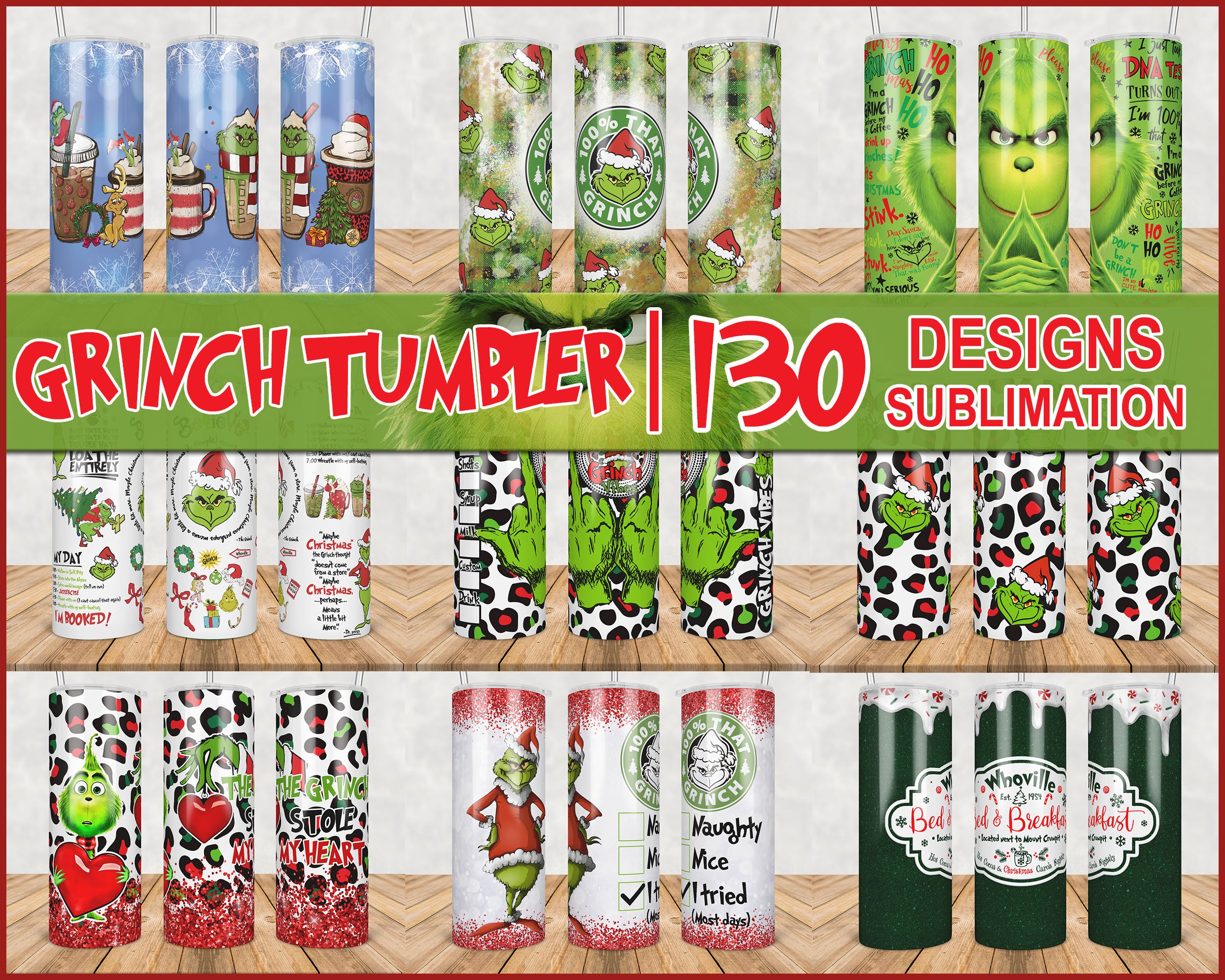 Gemelli Grinch Collage Christmas 20oz Straight Tumbler 