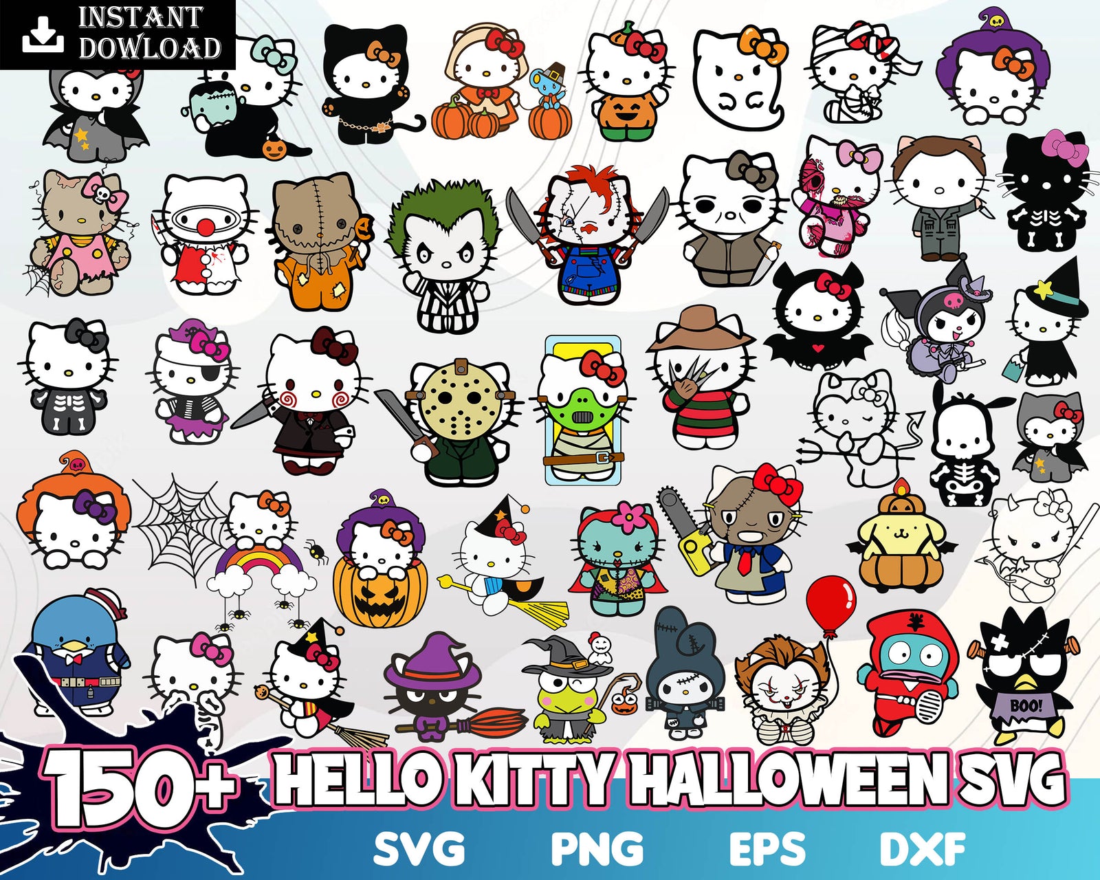 150+ Halloween Hello Kitty Bundle svg, Kawaii kitty halloween svg, eps