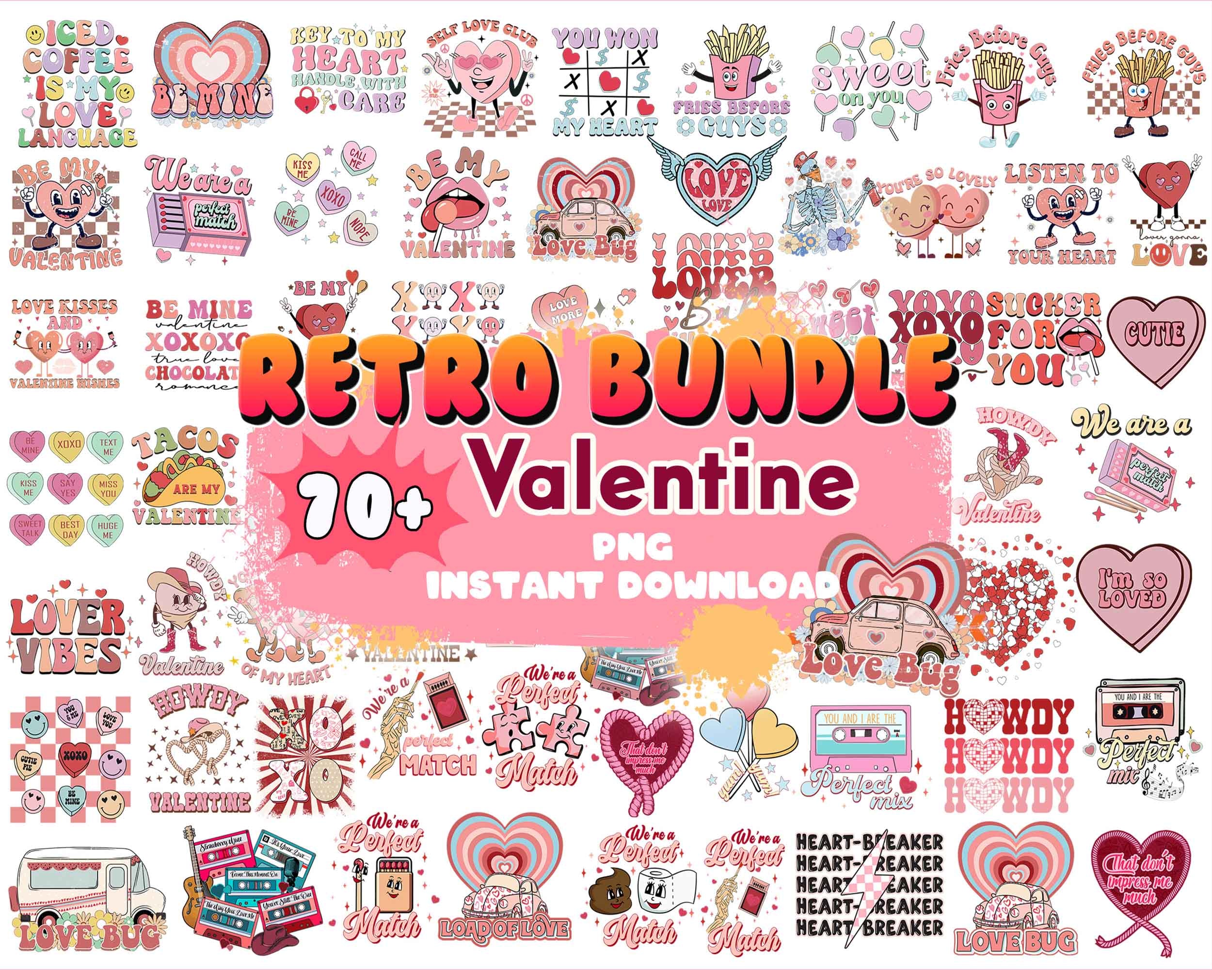 Retro Valentine Sticker Bundle, Retro Valentines Stickers Bu