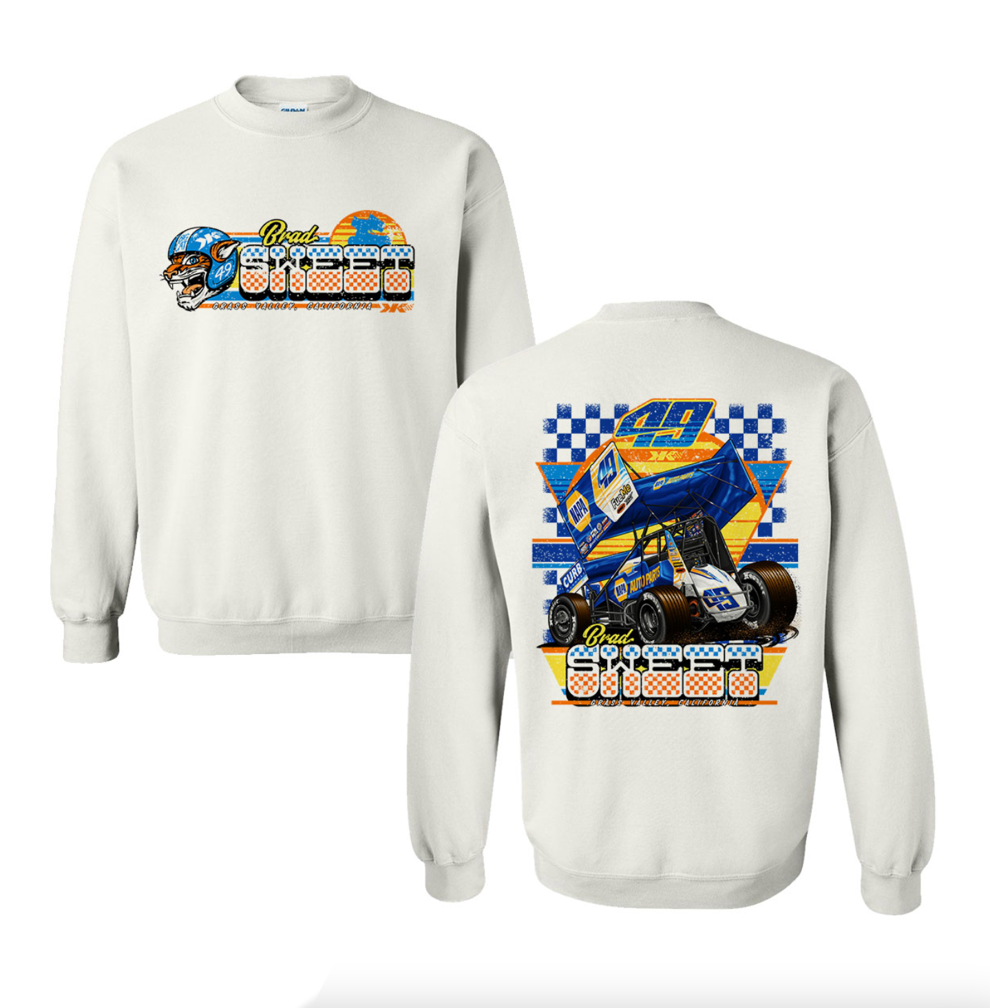 Brad Sweet Classic Cat Crewneck Sweatshirt - White – Brad Sweet Racing