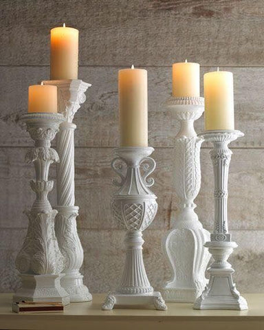 eclectic white candlesticks