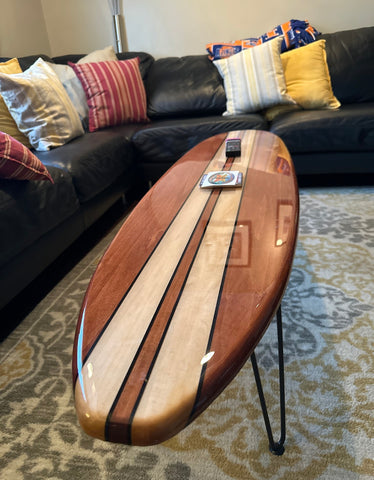 Solid Wood Surfboard Shaped Coffee Table Top