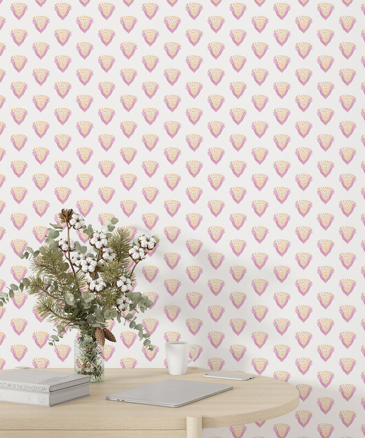 Cornflower Wallpaper in Sherbet Orange & Bubble Gum Pink