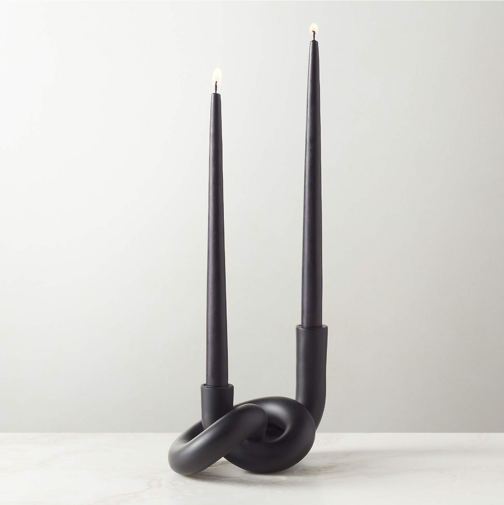 ASHA BLACK KNOTTED DOUBLE TAPER CANDLE HOLDER