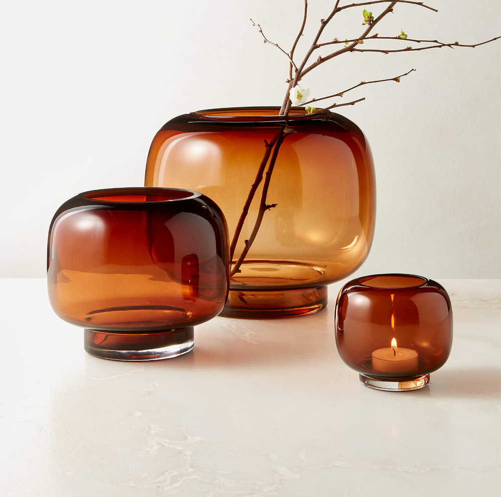 COCO SMOKED AMBER GLASS TEALIGHT CANDLE HOLDER