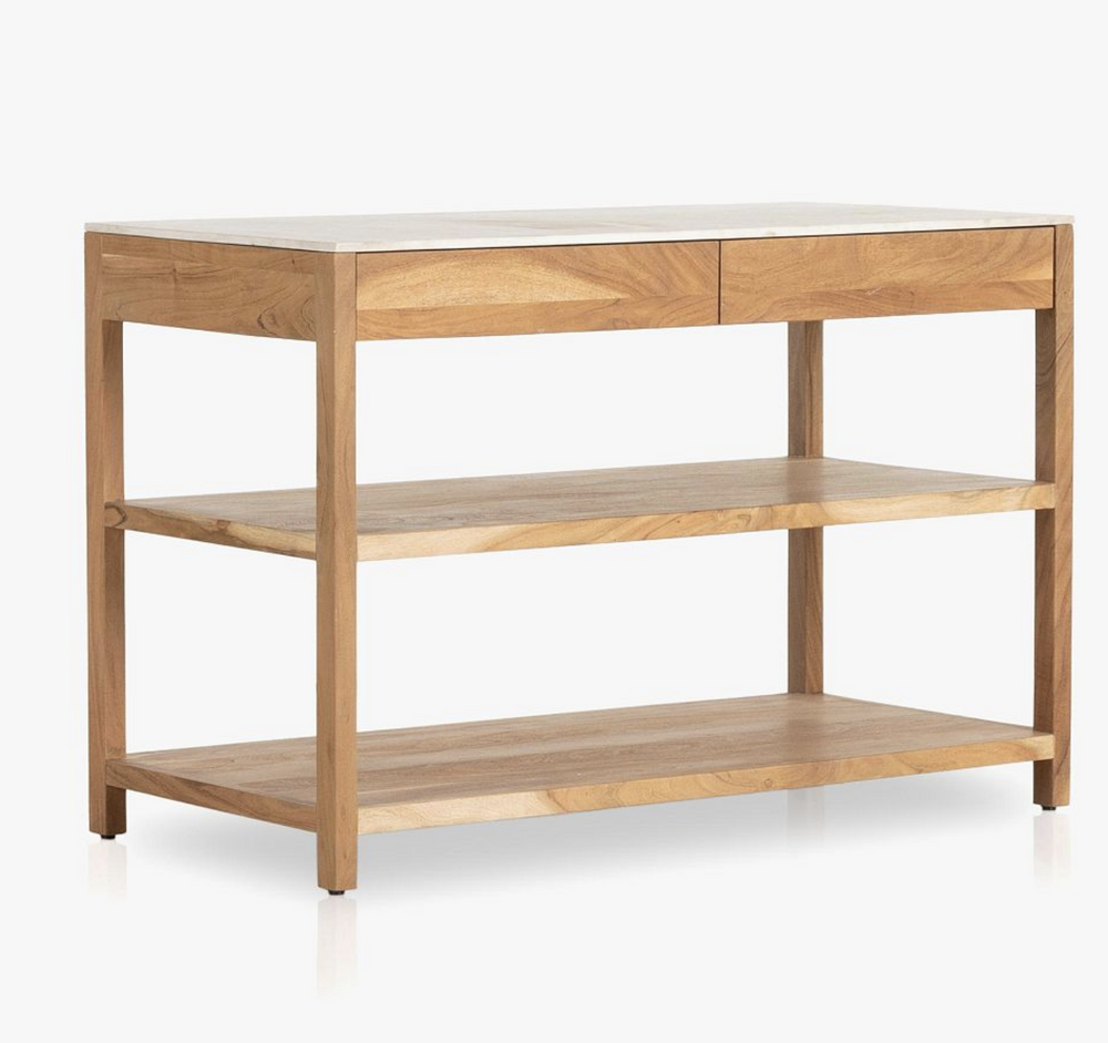 Behling Solid Butcher Block Kitchen Island with Baskets and Storage Shelf