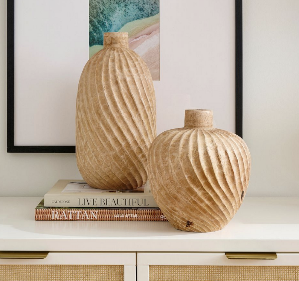 Hand-Carved Twisted Wood Vases