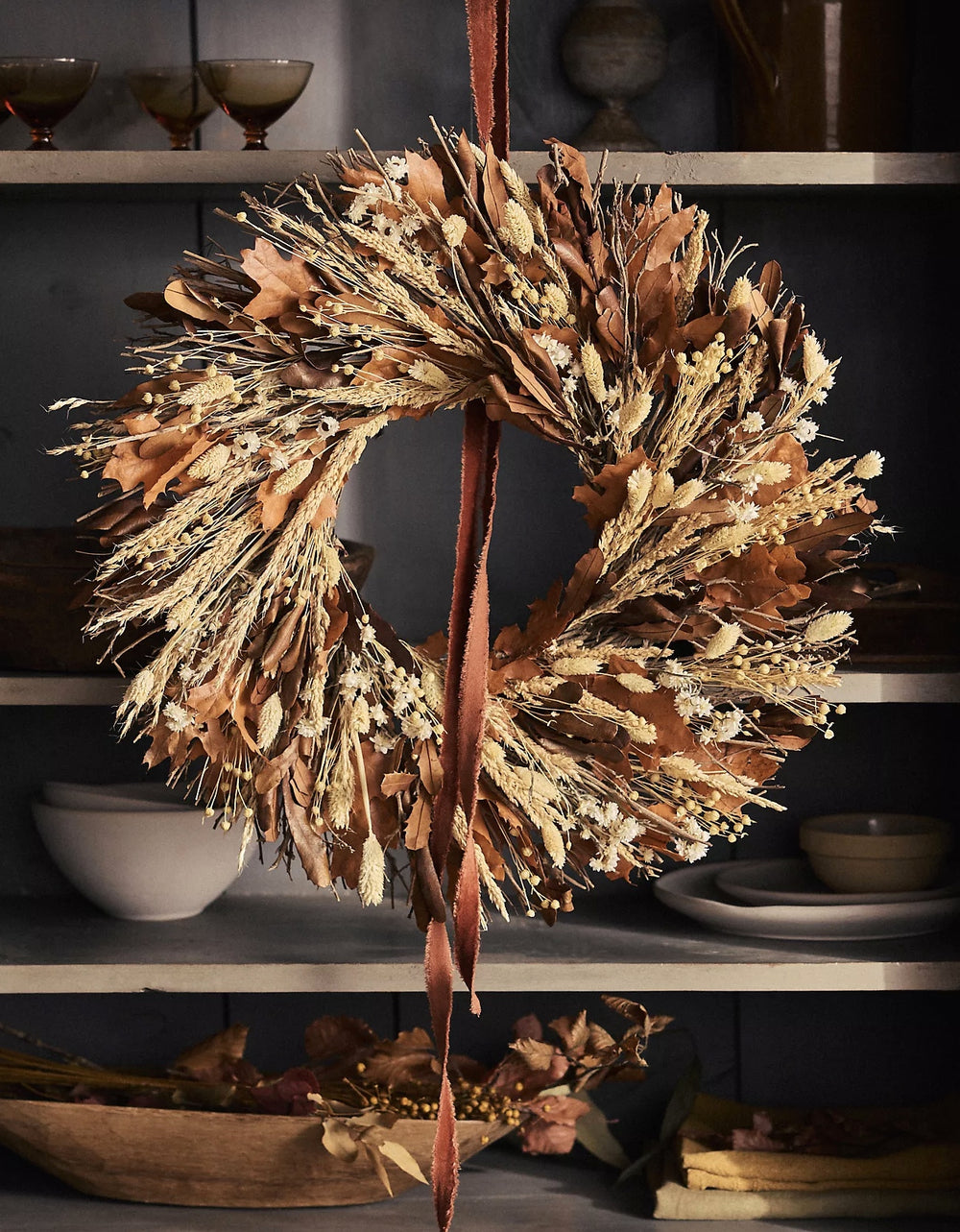 Preserved Maple + Ammobium Wreath