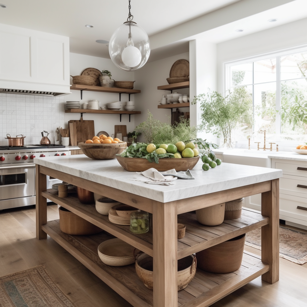Cluttered Modern Minimal Kitchen with wood details