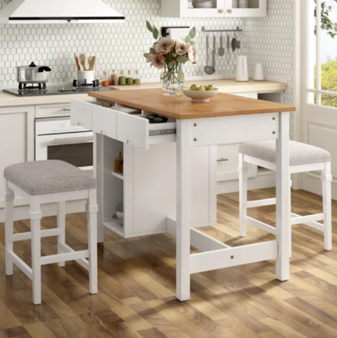 Solid Wood Kitchen Island Set