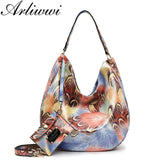 Arliwwi Brand Elegant Shiny Women Handbags Hobos Rainbow Shoulder Bags Female Big Tote Colorful Feature Cross body Bag PY02
