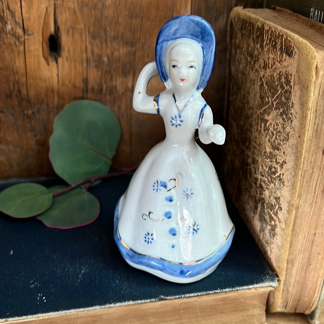 Vintage Ceramic Lady Blue Bell with Bonnet 5.5”H