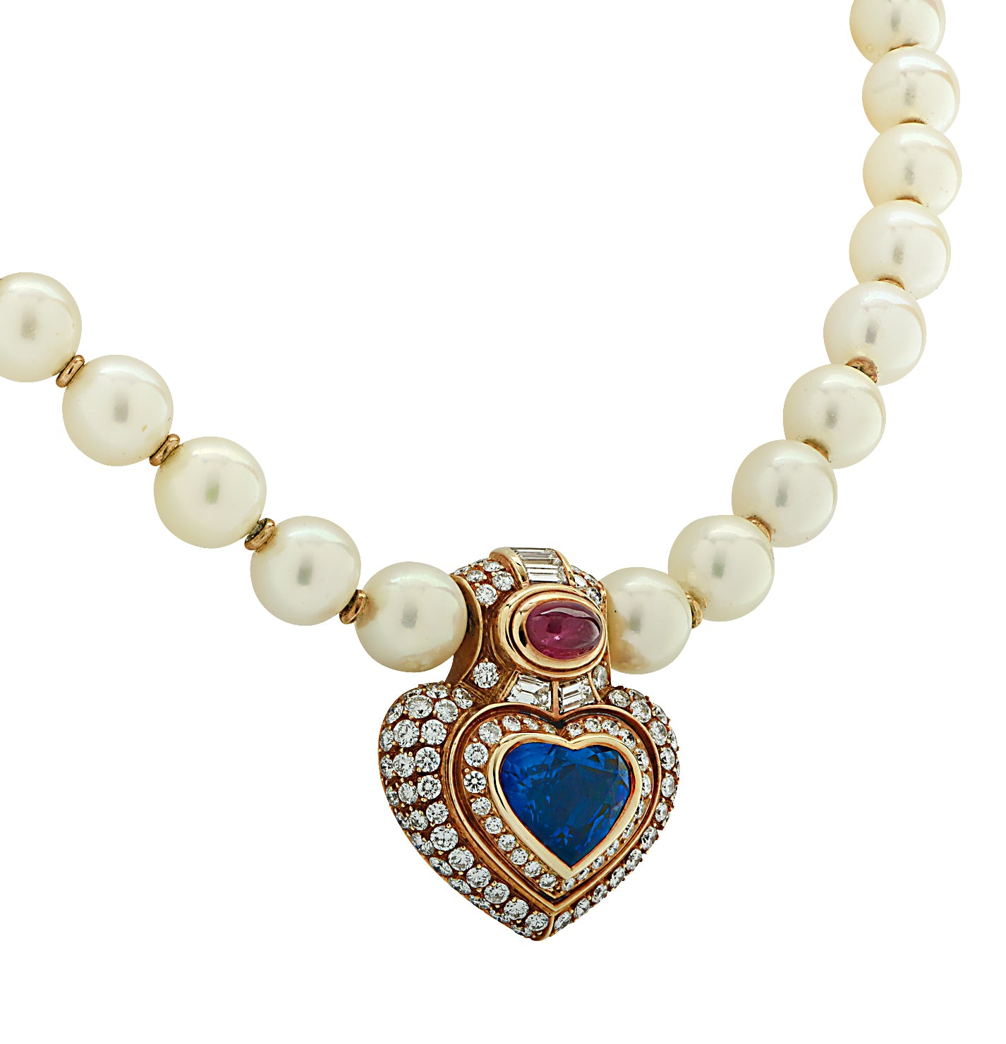 Bvlgari Sapphire, Ruby, Diamond And Pearl Necklace -V36913 | vividdiamonds