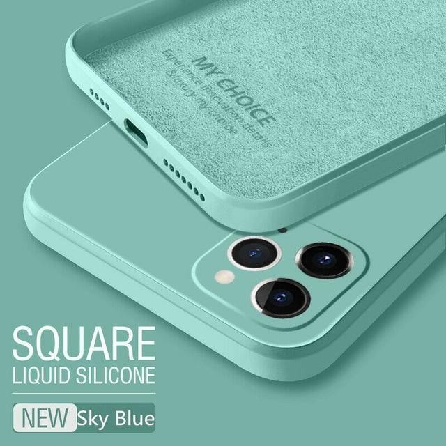 Luxury Original Square Liquid Silicone Phone Case For iPhone 12 11 Pro Max Mini XS X XR 7 8 Plus SE 2 Thin Soft Cover Candy Case - Few Dollar Store