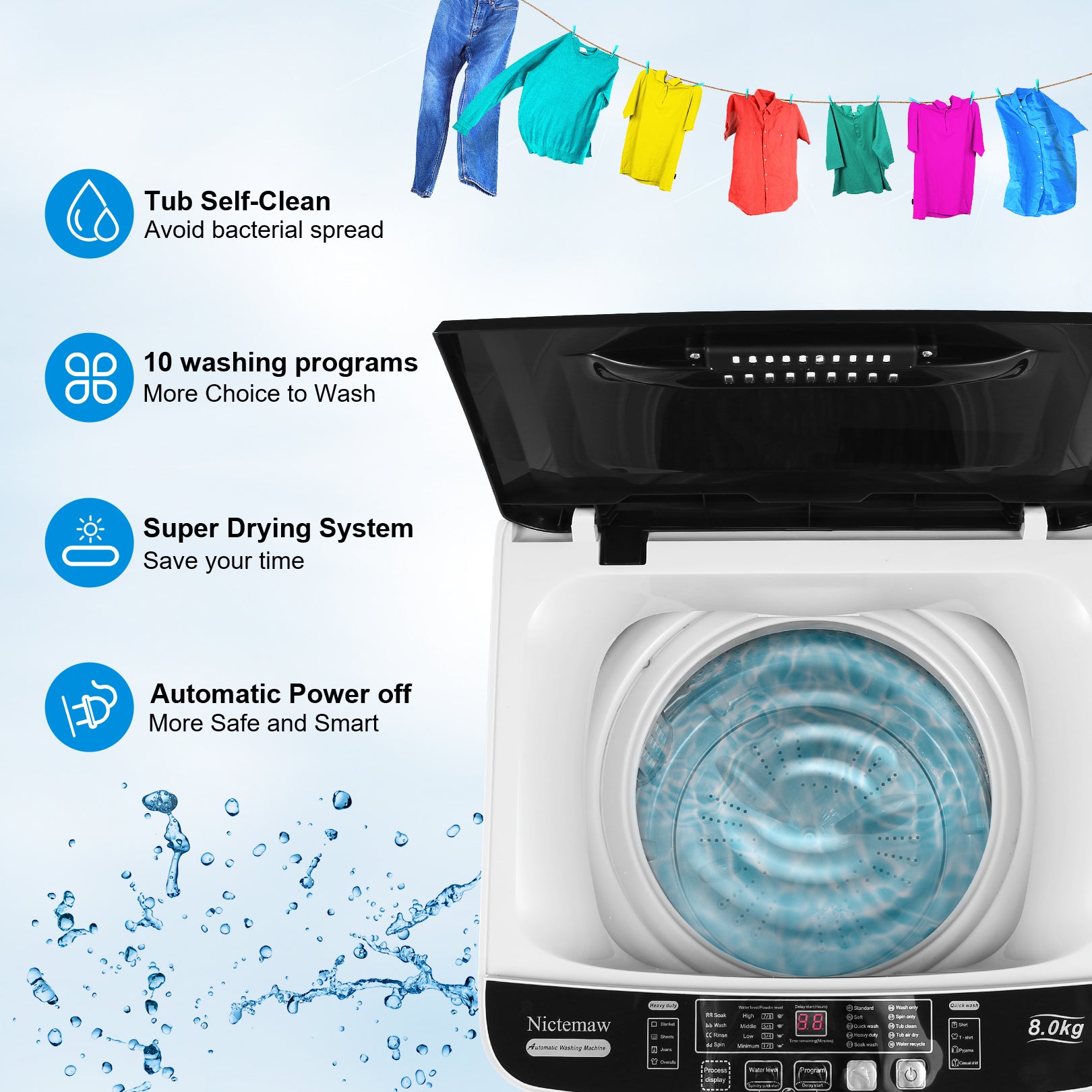 Portable Washer Nictemaw 17.8Lbs Capacity Full-Automatic Washer Machin ...