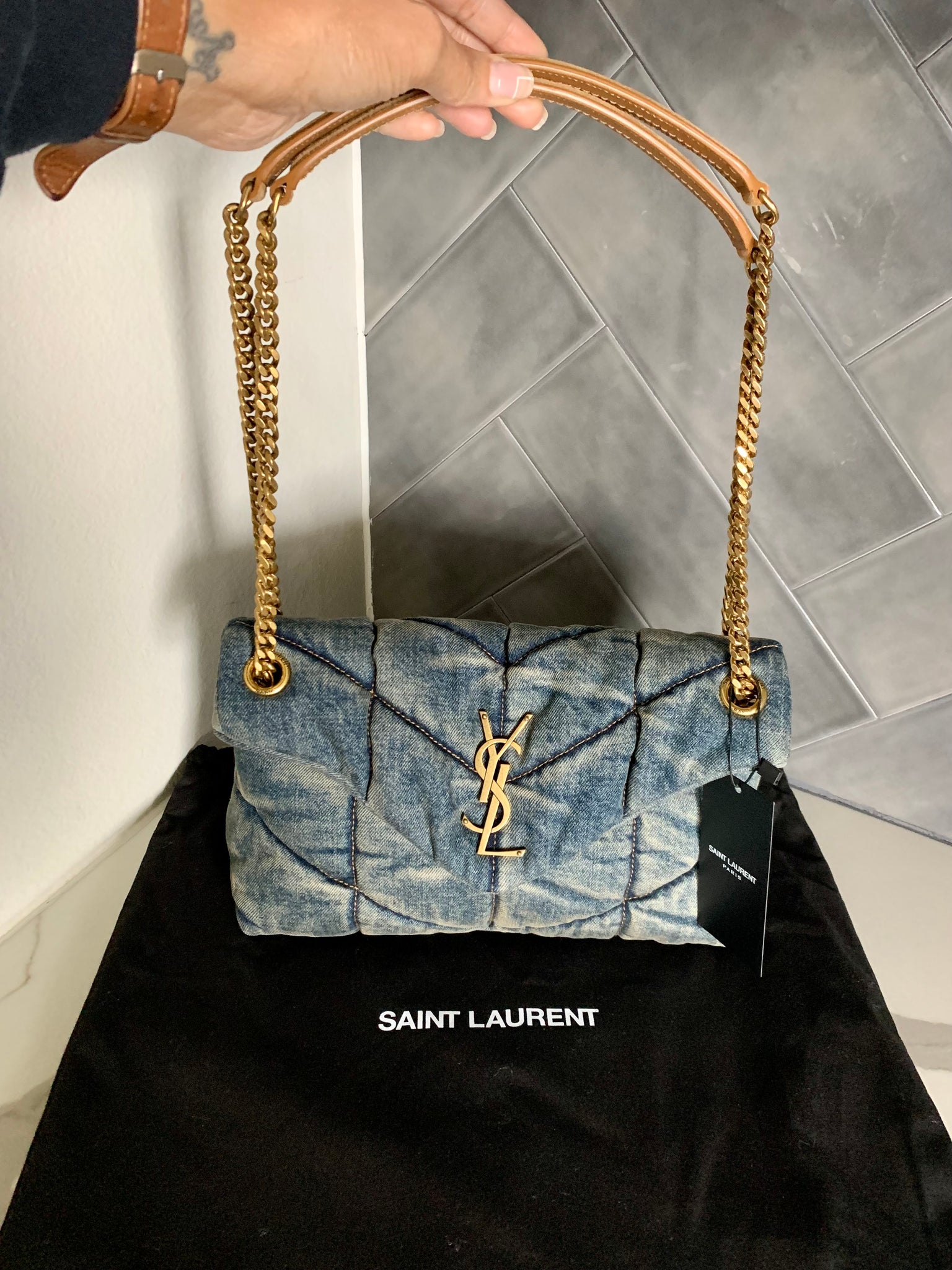 ysl quilted denim bag