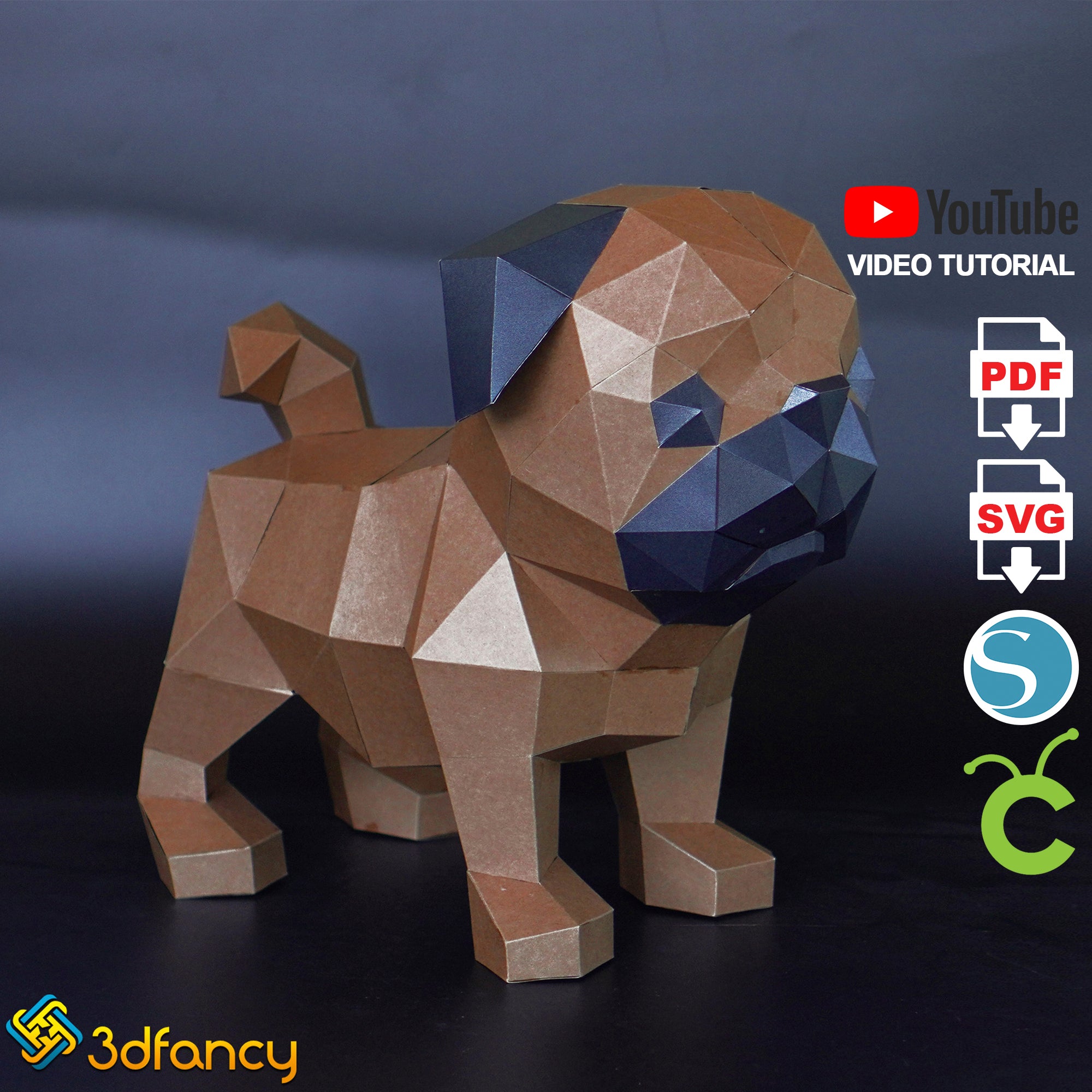 Pug Dog Papercraft PDF SVG Studio Template for Cricut, Cameo 4, Scannc –  3dfancy