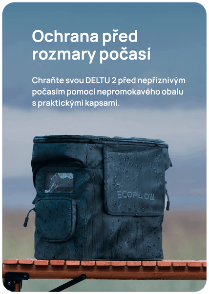 Ochrana před rozmary počasí. Chraňte svou DELTU 2 před nepříznivým počasím pomocí nepromokavého obalu s praktickými kapsami.