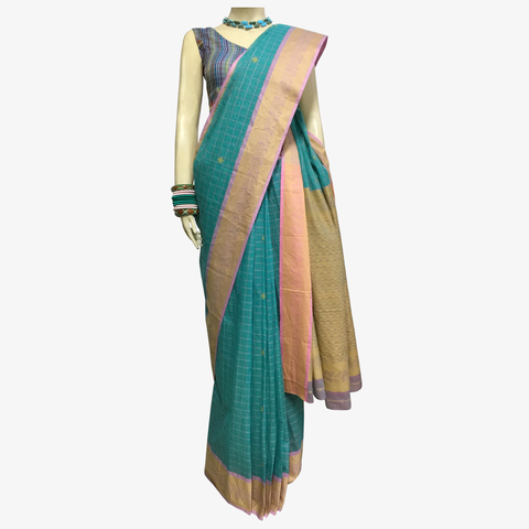 Spectra Green with Morning Glory Special Belkuchi Sari with Blouse Piece
