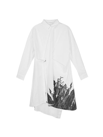 S·DEER Lapel Irregular Print Shirt Dress