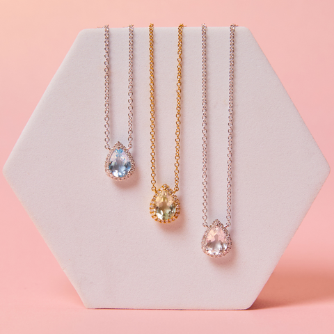 Colourful Grace Necklaces in Peridot, White Topaz and Blue Topaz 