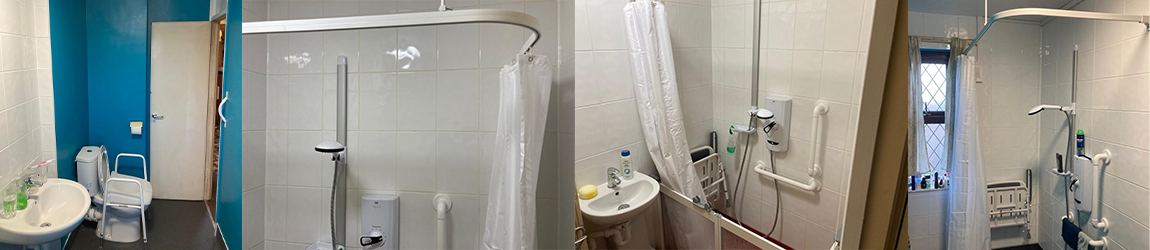 Photographs of work undertaken, showing handrails fitted and level access showers