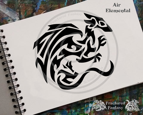Air Elemental drawn in a fractured tribal art style in a sketchbook