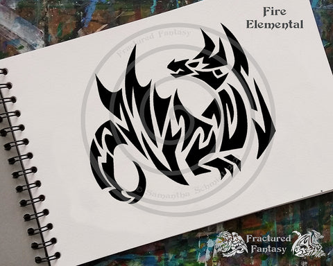 Fire Elemental drawn in a fractured tribal art style in a sketchbook