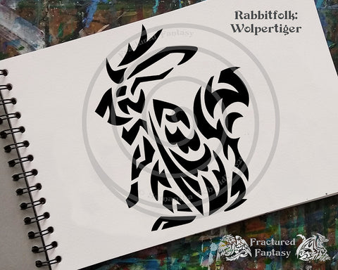 Rabbitfolk: Wolpertiger drawn in a fractured tribal art style on a sketchbook page
