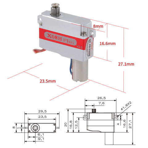 X08H Plus Horizontal Lug Servo 5.3Kg.cm 0.09sec 9.5g 8mm for RC Gliders