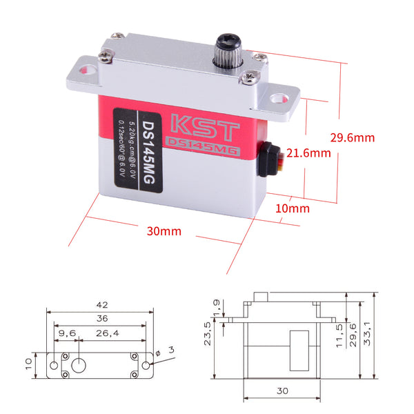 DS145MG Digital Metal Gear Servo 5.2KG 0.12sec for Glider Wing