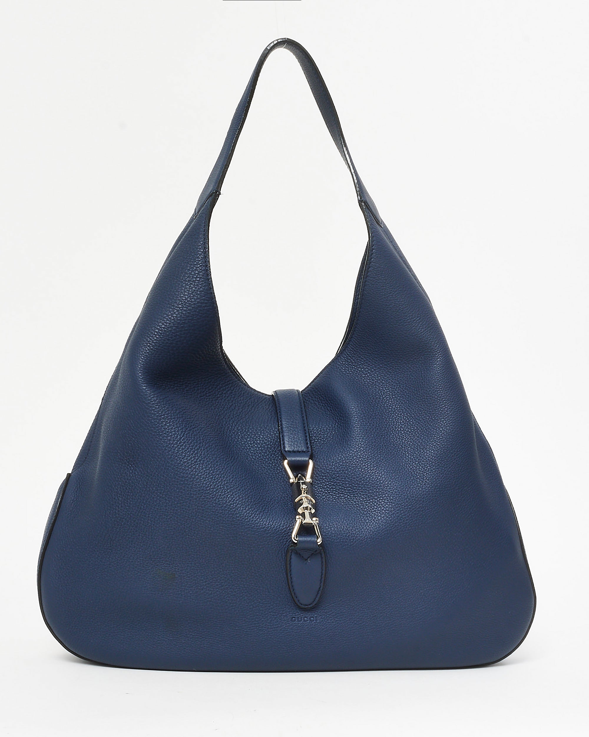 image of Gucci Navy Blue Pebbled Leather Soft Jackie Large Hobo Shoulder Bag