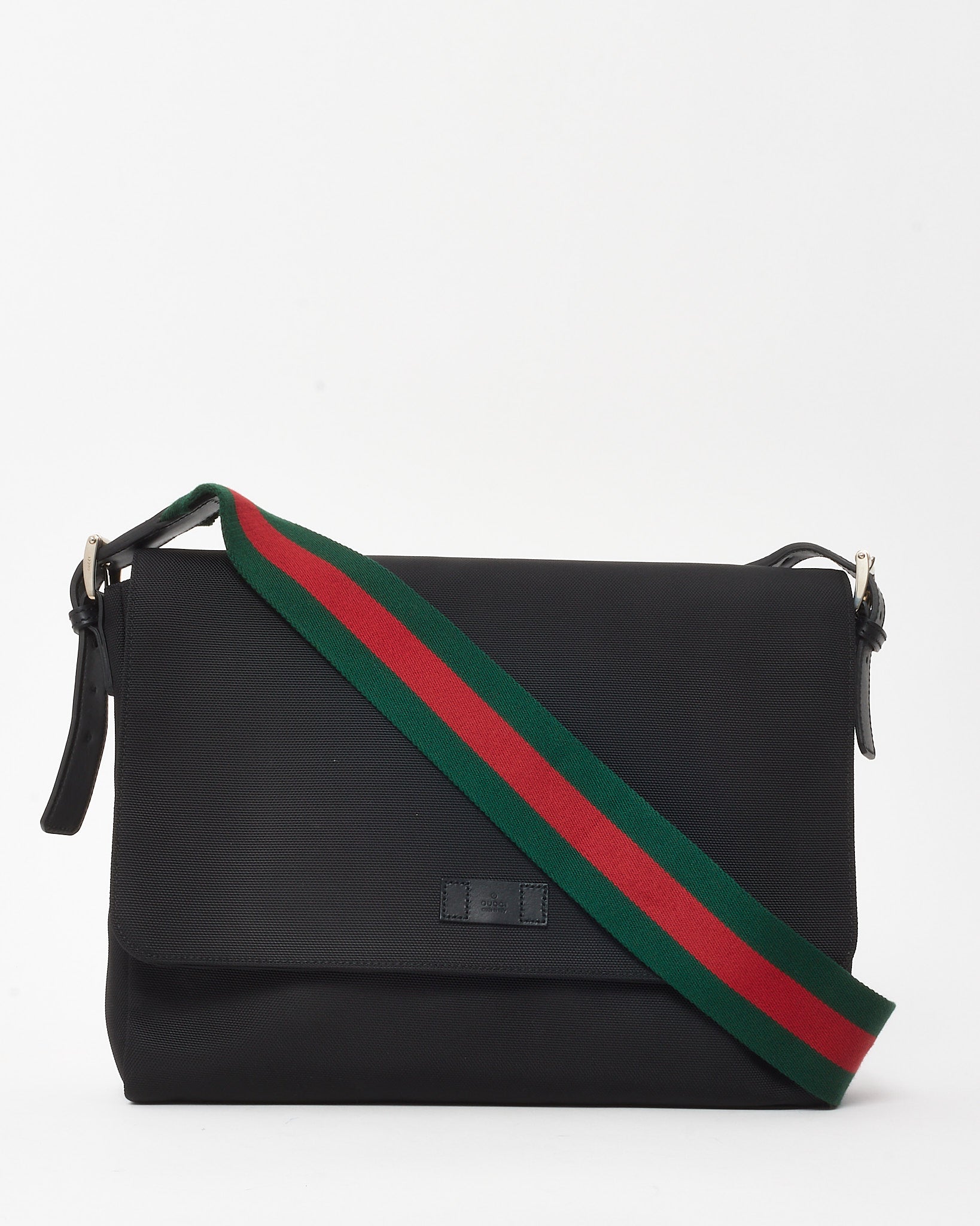 image of Gucci Black Techno Canvas Web Large Flap Messenger Bag